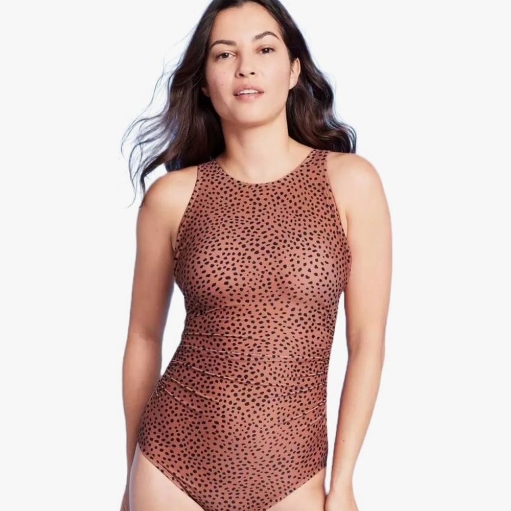 NWT Kona Sol Women's Spotted Print One Piece Swimsuit Brown‎ Size 14